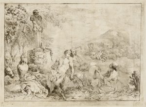 Bir Satyr Ailesi ve Klasik Heykel ile Peyzaj by Giovanni David after Giovanni Benedetto Castiglione