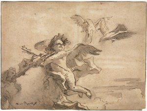 Gözleri bağlı aşk tanrısı ve iki güvercin by Giovanni Domenico Tiepolo