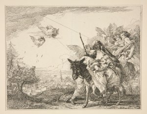 Joseph, Mısır'a Uçuş Üzerine Pitoresk Fikirler dizisinden Bebek İsa'yı Düşünüyor (Mısır'a Uçuş) by Giovanni Domenico Tiepolo