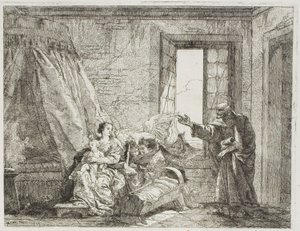 Joseph, Mary'ye Yaklaşan Ayrılışlarını Anlatıyor, Mısır'a Uçuş'tan dördüncü plaka by Giovanni Domenico Tiepolo