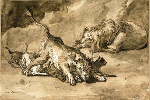 Aslan, Dişi Aslan ve Yavruları by Giovanni Domenico Tiepolo
