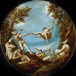 Salıncakta Punchinellos, Müzik Yapmak ve Manzarada Akrobasi Yapmak by Giovanni Domenico Tiepolo