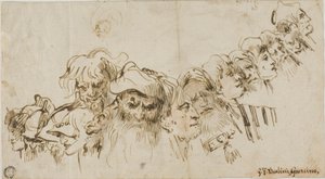 Erkek Başı Eskizleri (recto); Kraliçe ve Sayfa (verso) by Giovanni Domenico Tiepolo