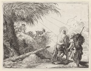 Uçuş, Kutsal Aile Sağda, Joseph Sola Bakıyor by Giovanni Domenico Tiepolo