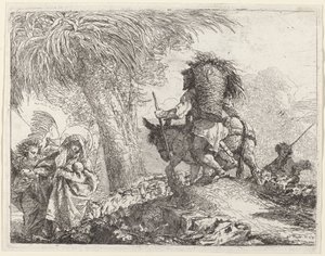 Uçuş, Sağda Yusuf ve Solda Meryem ve Melek by Giovanni Domenico Tiepolo