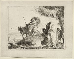 Mısır'a Uçuş: Melekler Tarafından Desteklenen Sağda Madonna ile Uçuş by Giovanni Domenico Tiepolo