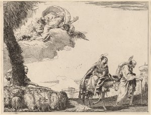 Sağdaki Kutsal Aile ile Uçuş by Giovanni Domenico Tiepolo