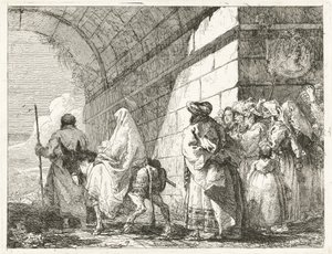 Kutsal Aile Şehir Kemerinin Altından Geçiyor by Giovanni Domenico Tiepolo