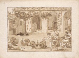 Venedik Çiftliğindeki Hindiler, Tiepolo'daki üçüncü çizim by Giovanni Domenico Tiepolo