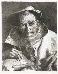 Başında bere ve elinde pusula olan bilim adamı Kafaların toplanması (dizi başlığı) Raccolta di Teste (dizi adı) by Giovanni Domenico Tiepolo