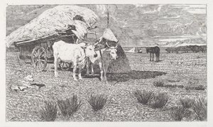 Arabaya Bağlanmış Öküz (Maremma) [Bovi al carro (Maremma)] by Giovanni Fattori