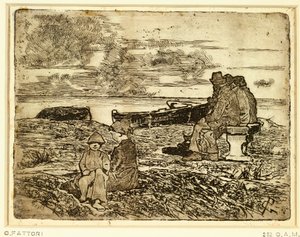 Giovanni Fattori (1825-1908) tarafından dinlenen denizciler, gravür by Giovanni Fattori