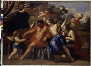 Herkül ve Omphale (Herkül ve Omphale). Giovanni Francesco Romanelli (1610-1662), tuval üzerine yağlı boya, yaklaşık 1650. İtalyan sanatı