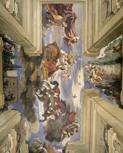 Şafağın Sala di Aurora Salonu, Şafak arabasını tasvir eden tavanın detayı, panelde 1621 mizaç by Giovanni Francesco Barbieri