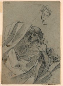 Kadın Yüzü ve Erkeği Yatarak, Sağ El Önkol ile Çizim Çalışmaları by Giovanni Francesco Barbieri
