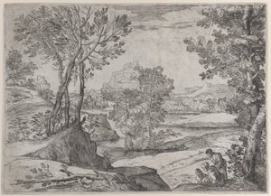 Bir nehir kenarında oturan bir aile, 1643. by Giovanni Francesco Grimaldi