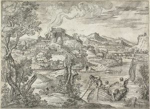 Luteplayer ile Manzara by Giovanni Francesco Grimaldi