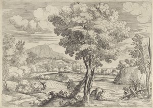 Ağaç kütüğü üzerinde kuş ile manzara by Giovanni Francesco Grimaldi