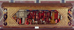 Cassone, S. Giovanni'nin Palio'su sahnesiyle süslenmiş (panelde tempera)