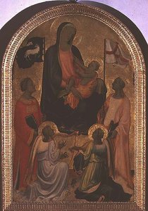 Aziz Stephen ve Aziz Ursula ile Madonna ve Çocuk (panelde tempera)