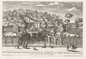 Fontein in de tuinen van Villa Doria Pamphilj te Roma Bahçe tiyatrosunun sağ tarafındaki çeşmelerin görünümü (...) (nesnedeki başlık) Roma
