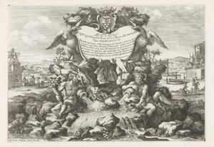 Livio Odescalchi'ye ithaf edilen çeşme ve arması Le fontane ne palazzi e ne giardini di Roma (dizi adı) Roma sarayları ve bahçelerindeki çeşmeler (dizi adı) by Giovanni Francesco Venturini