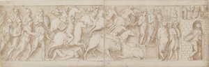 Romalı okçular(?), Romalı saldırı (XCIX); Marcus Aurelius muhafızlarına sesleniyor (C); Marcus Aurelius bir uyarı alıyor (CI) by Giovanni Guerra