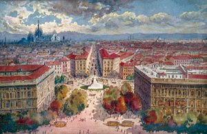 Milano / Milano: Kaleden Panorama (renkli taşbaskı)