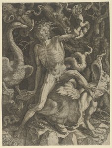 Fury, bir canavara binen, sol elinde bir kafatası tutan yaşlı bir adam olarak kişileştirildi, c..., ca.1520-39.