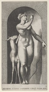 Levha 12: Diana bir niş içinde duruyor, sola dönüyor ve bir ku..., 1526