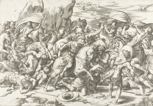 Kalkan ve Mızrak Çevresindeki Savaş by Giovanni Jacopo Caraglio