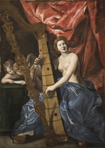 Venüs arp çalıyor, c.1630. by Giovanni Lanfranco