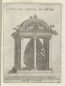 Cortile di S. Pietro'daki De Pigna te Vaticaanstand La Pina (nesne üzerindeki başlık) Roma'daki Moderne en antieke Monumenten en bouwwerken (dizi başlığı) Alma şehri Roma'nın eski ve modern binalarının süsleri (dizi başlığı)