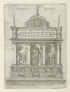 Fontana dell'Acqua Felice Fontana Felice (nesne üzerindeki başlık) Roma'da Moderne en antieke anıten en bouwwerken (dizi başlığı) Antik Roma kentinin antik ve modern binalarının süsleri (dizi başlığı) by Giovanni Maggi