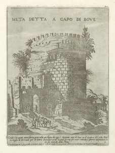 Tombe van Caecilia Metella te Rome Meta, capo di bove (nesne üzerindeki başlık) Roma'da Moderne en antieke anıten en bouwwerken (dizi başlığı) Roma'nın alma kentinin antik ve modern binalarının süsleri (dizi başlığı) by Giovanni Maggi