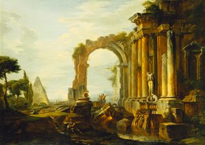 Bir Manzarada Cestius Piramidi ve Figürler ile Klasik Harabelerin Capriccio