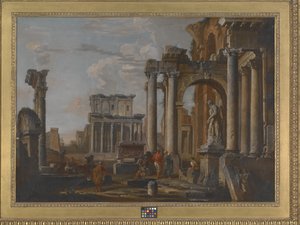 Antoninus ve Faustina Tapınağı Harabeleri (tuval üzerine yağlıboya) by Giovanni Paolo Pannini