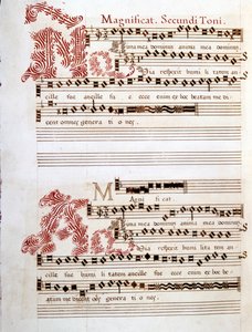Magnificat, İtalyan besteci Giovanni Pierluigi da Palestrina (1525 - 1594) tarafından yazılan “Messes of Mantua”nın el yazması. by Giovanni Pierluigi da (after) Palestrina