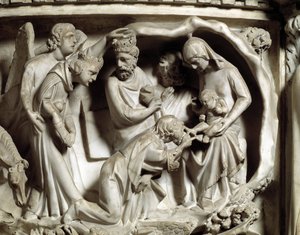 Giovanni Pisano (1248-1314) tarafından gerçekleştirilen Sandalye kabartmalarının detayı: Mermer minber kabartmalarının detayı, magi 1302-1311 Pisa Katedrali (Duomo di Pisa), İtalya by Giovanni Pisano
