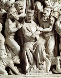 Giovanni Pisano (1248-1314) tarafından gerçekleştirilen Sandalye kabartmalarının detayı: Mermer minber kabartmalarının detayı, İsa alay etti 1302-1311 Pisa Katedrali (Duomo di Pisa), İtalya by Giovanni Pisano