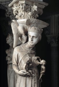 Giovanni Pisano (1248-1314) tarafından gerçekleştirilen Sandalyeyi destekleyen heykel gruplarının detayı: Çocuklarını besleyen Kilise (Mermer minberi destekleyen heykellerin detayı, Kilise çocuklarını besliyor) 1302-1311 Cathedrale de Pisa (Duomo di Pis) by Giovanni Pisano