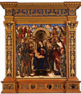 Pala Oliva. Madonna ve Çocuk, Aziz George, Assisili Francis…, 1489 arasında tahta çıktı.
