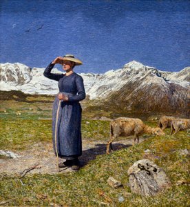 Alplerde gün ortası, gözlerini güneşten koruyan bir berjer. Giovanni Segantini (1858-1899) 1891 Sun tarafından tablo. 7,5x71,57 cm Koleksiyon O. Fischebacher