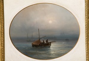 Tekneli marina (karton üzerine yağlı boya) by Giovanni Susani