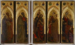 Azizler, Bakireler ve Şehitler, c.1350-60 (panelde mizaç)