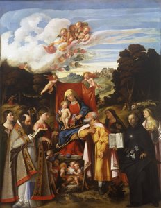 Madonna Enthroned with Angels, St. Apollonia, St. Augustine, St. Catherine, St. Joseph, St. Grata, St. Philip Benizzi ve St. Barbara (St. Gotthard Altarpiece) by Giovanni de Busi Cariani