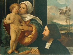 Çocuklu Madonna ve adanmış, Giovanni Cariani tarafından (1485 ve 1490 arasında doğdu - 1547'den sonra öldü)