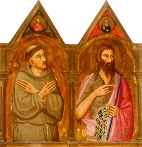 Aziz Francis ve Vaftizci Yahya (triptikte sol paneller) (panelde tempera ve altın varak) by Giovanni del (follower of) Biondo