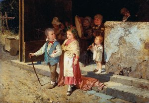 Genç evli çift, Giovanni Del Re (1829-1919), panel üzerine yağlı boya, 23x33 cm by Giovanni del Re
