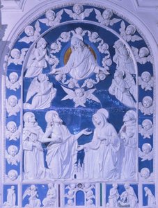 Aziz Francis, Dominic ve Bernard arasındaki Madonna, Giovanni della Robbia (1469-1529), Foiano della Chiana, Toskana